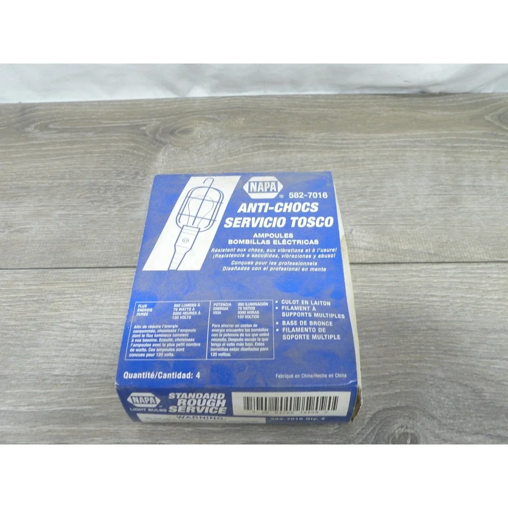 NAPA 582-7016 Standard Rough Service Light Bulbs‎ 75W 120V Brass Base Qty 4